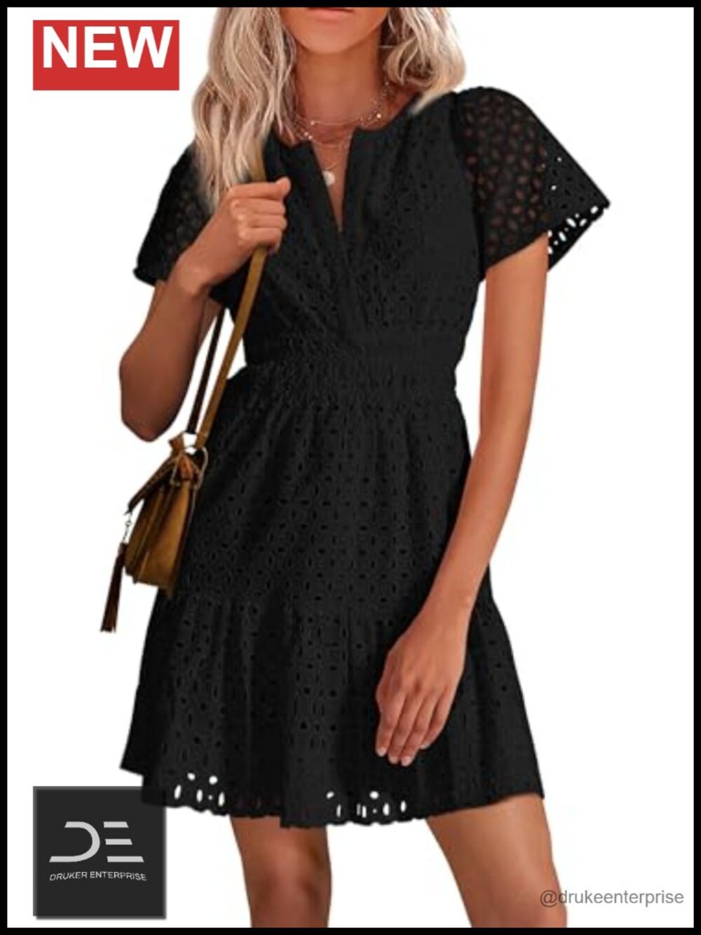 PRETTYGARDEN Women's Summer Eyelet Lace Short Dress V-Neck Ruffle